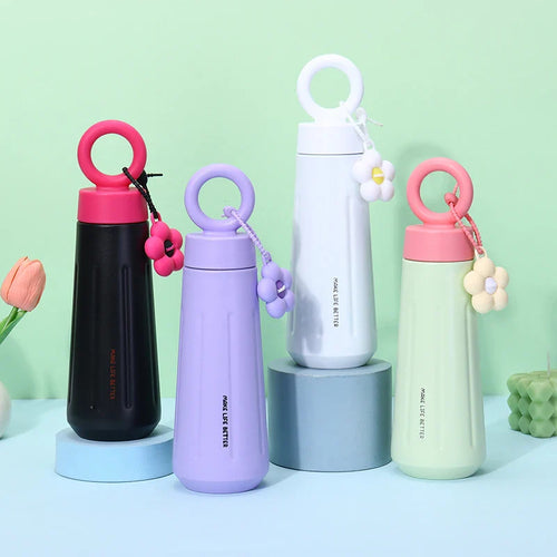450ml 316 Stainless Steel Vacuum Insulated Water Bottle with Sunflower Pendant | Unisex Thermos for Hot & Cold Drinks