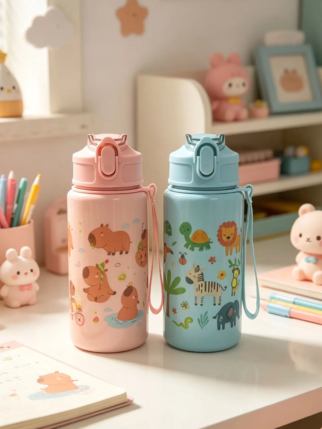 Cartoon Straw Cup 500ml | BPA Free Portable Water Bottle