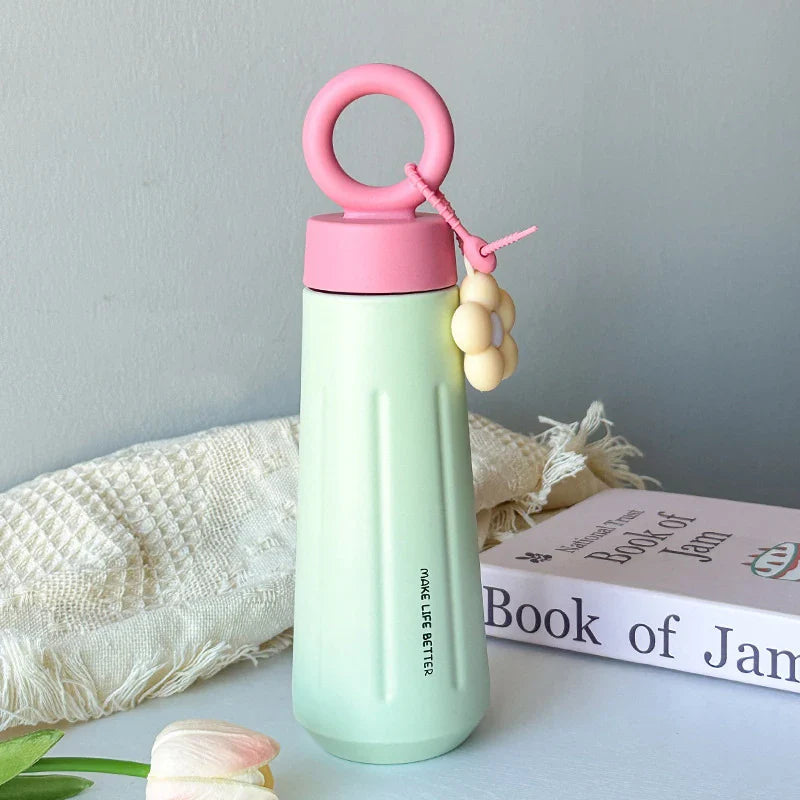 450ml 316 Stainless Steel Vacuum Insulated Water Bottle with Sunflower Pendant | Unisex Thermos for Hot & Cold Drinks
