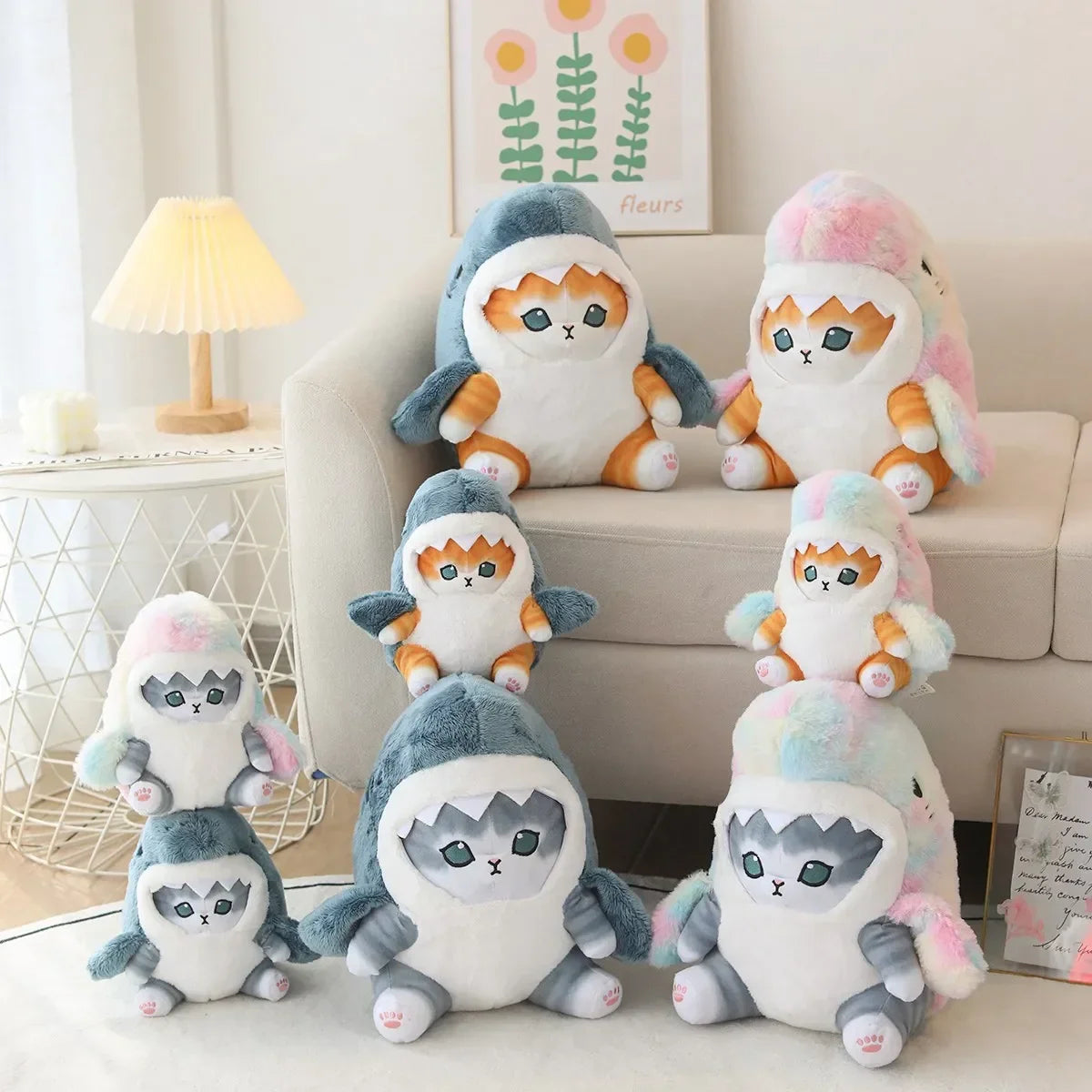 Kawaii Shark Cat Plush Toy – Soft Colorful Stuffed Doll for Kids